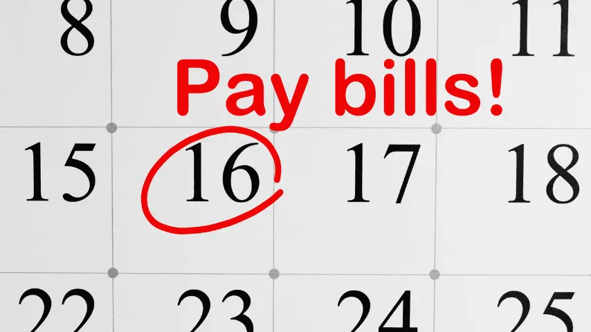 Calendar with a bill payment date marked
